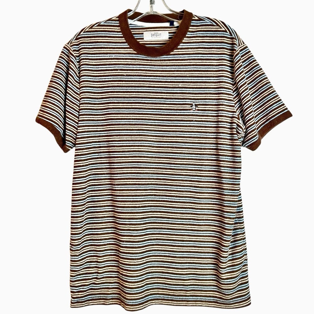 Vintage Munsingwear Striped Penguin LoGo Ribbed Shirt Pocket Tee Rare Multicolor